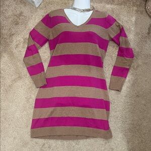 Old Navy Pink and Tan Striped Long Sleeve Dress